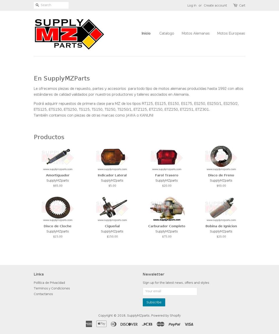 supplymzparts.com — Shopify storefront screenshot