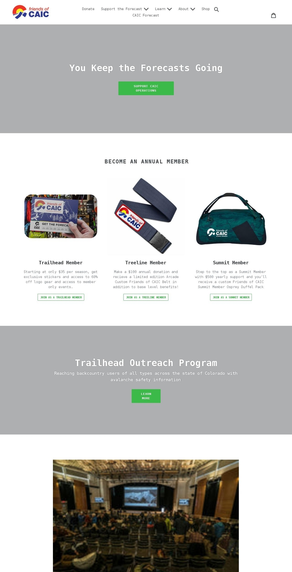 support.friendsofcaic.org shopify website screenshot