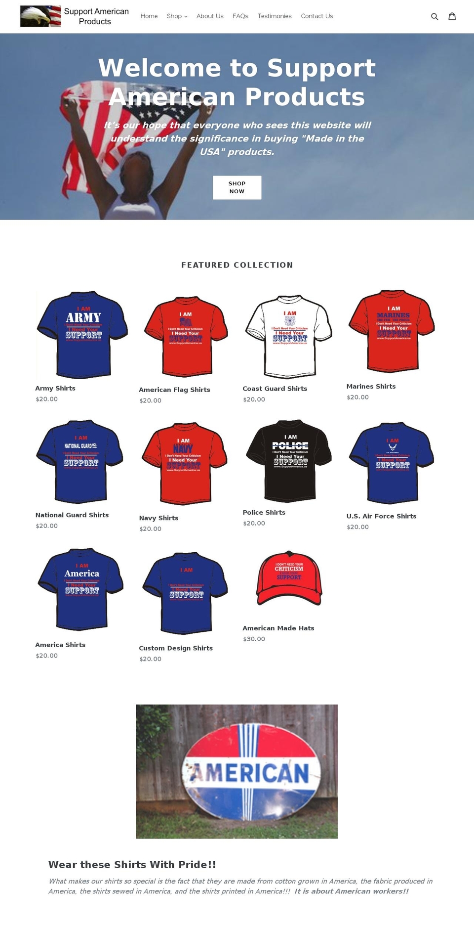 supportamerica.us shopify website screenshot