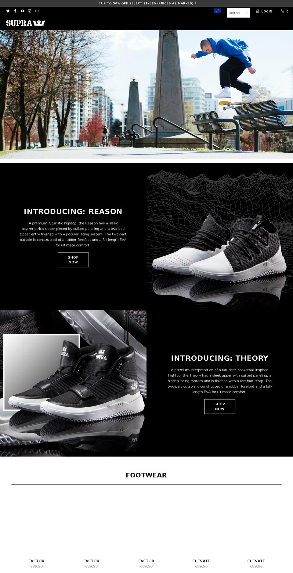 suprafootwear.eu shopify website screenshot