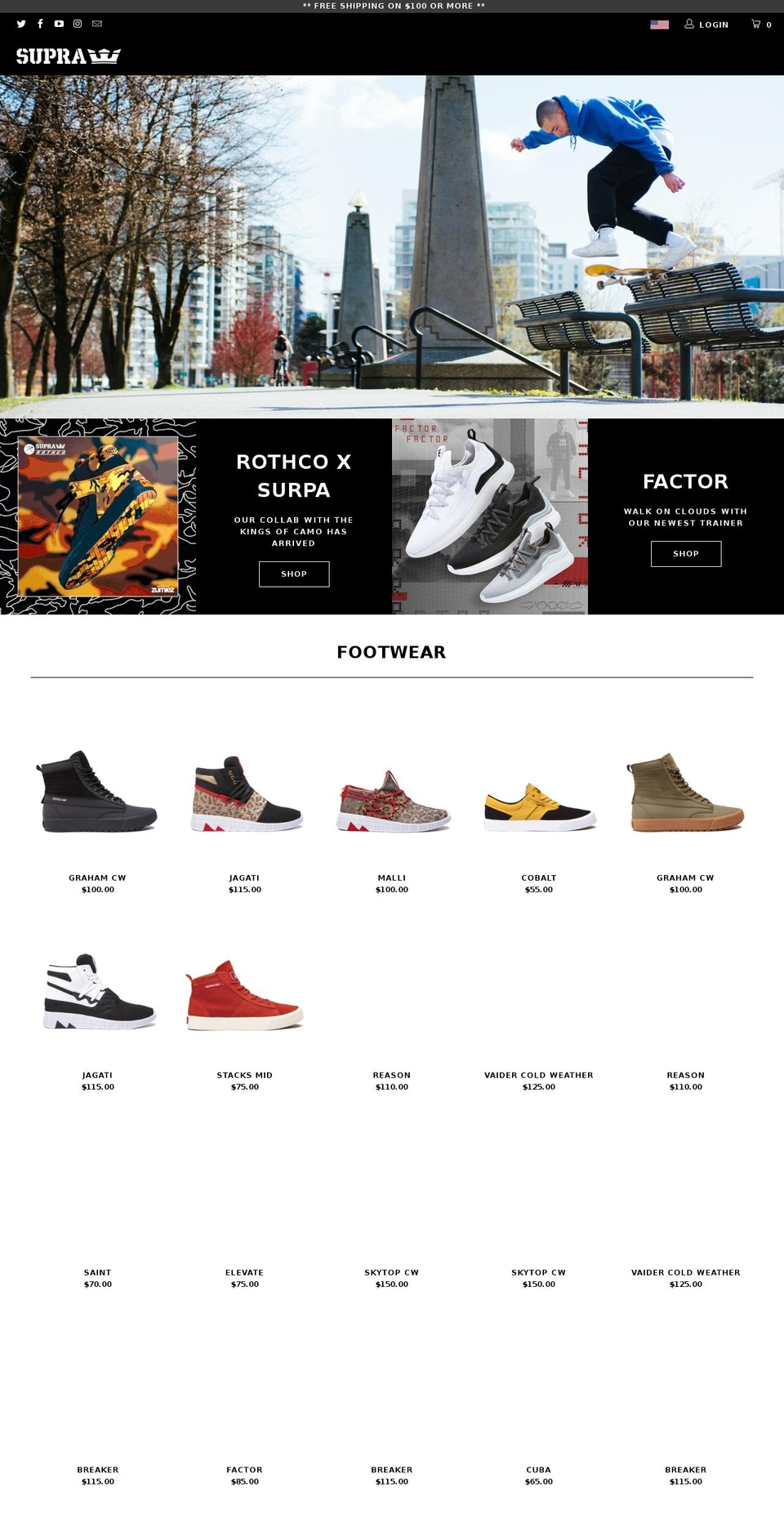 supraskateboarding.com shopify website screenshot