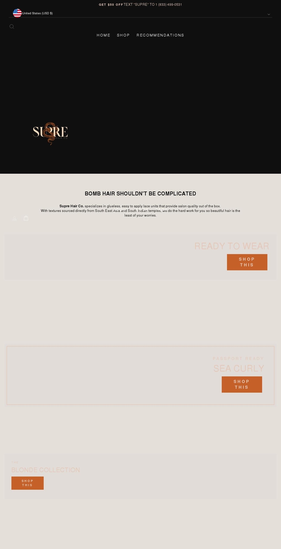 suprehairco.com shopify website screenshot