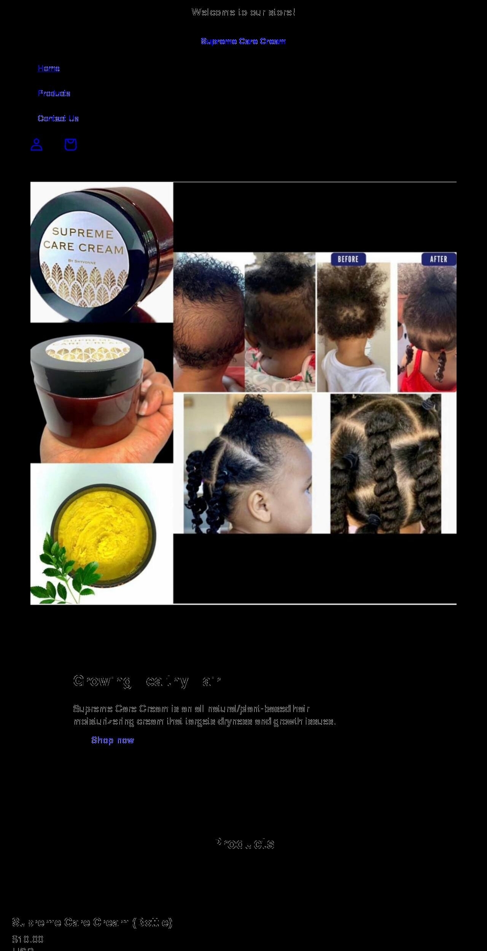 supremecarecream.com shopify website screenshot