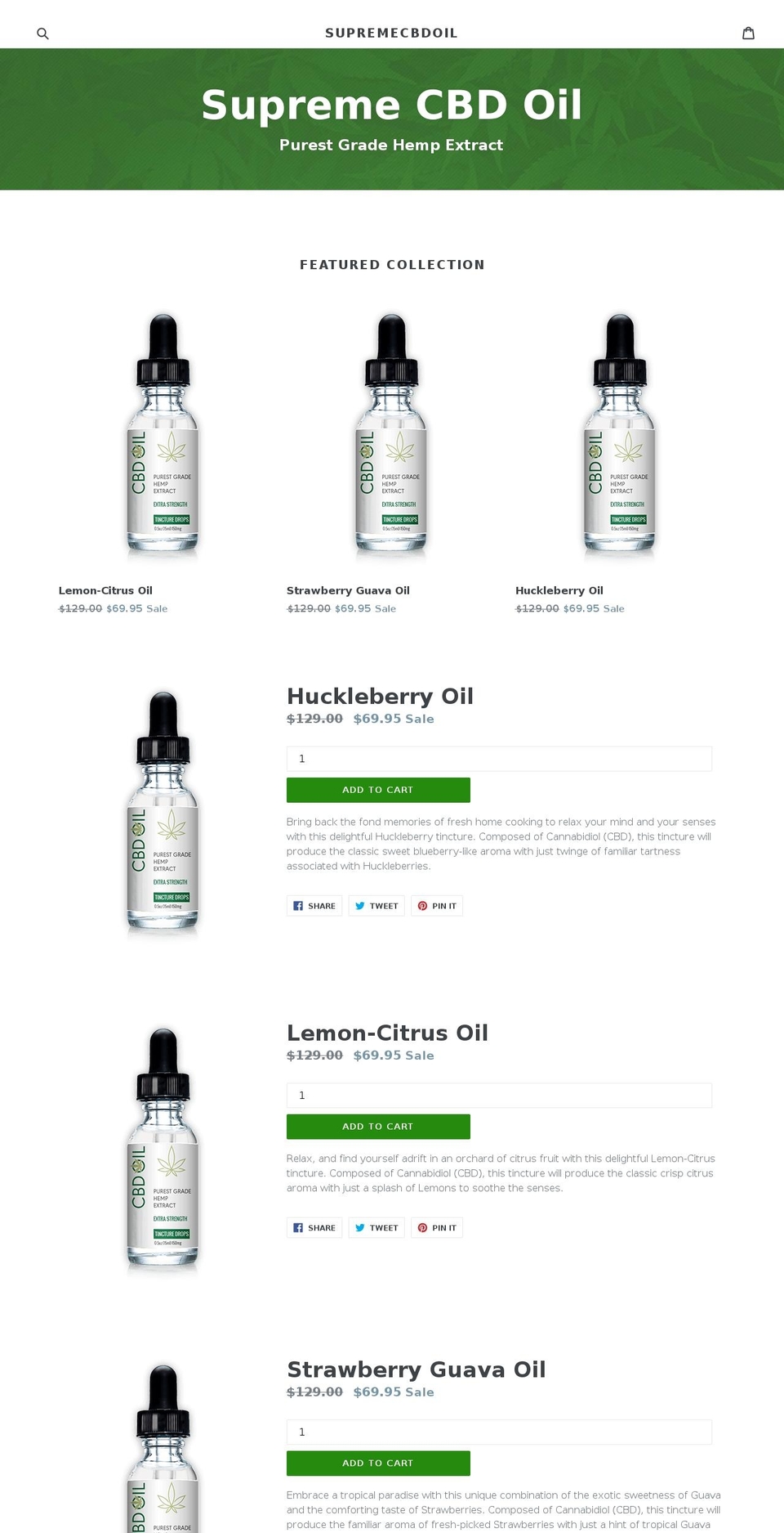 supremecbdoil.com shopify website screenshot