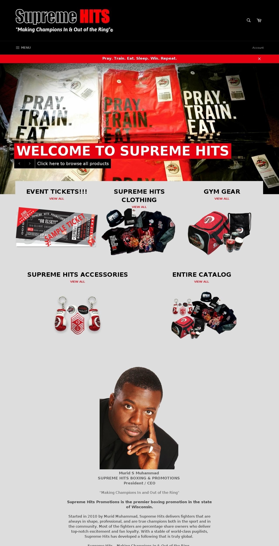 supremehitsboxing.com shopify website screenshot
