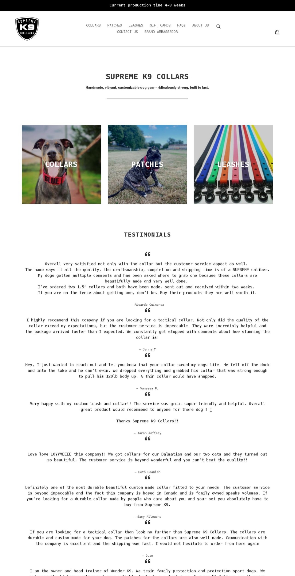 supremek9collars.com shopify website screenshot