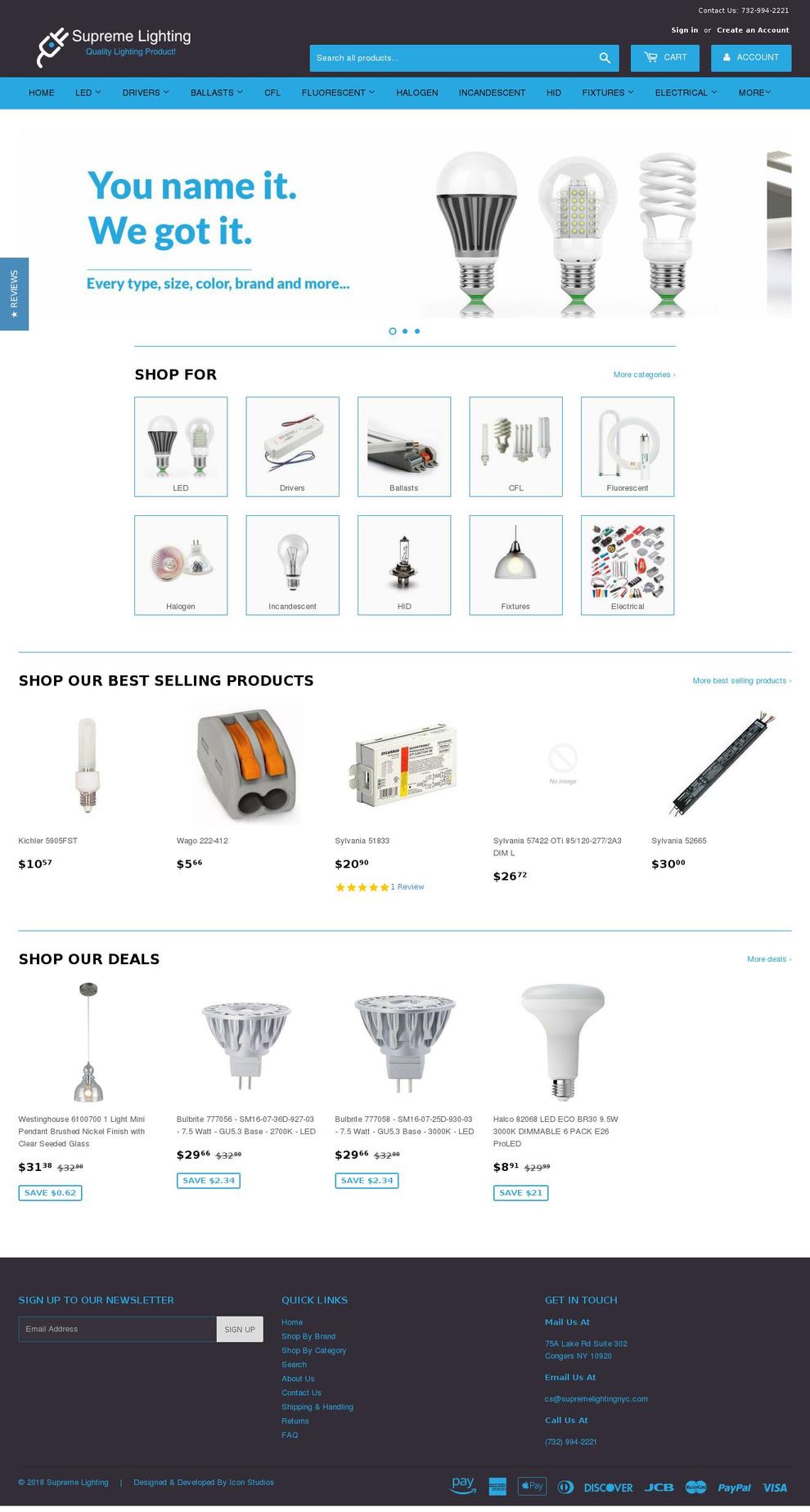 Wholesale Shopify theme site example supremelighting.com