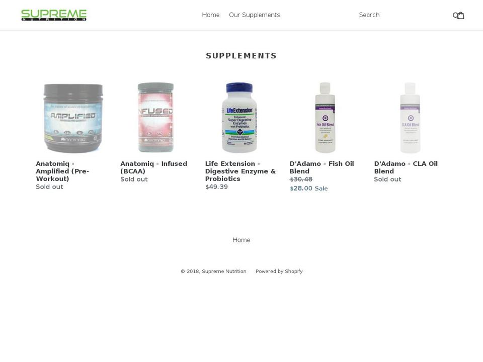supremenutritionshop.com — Shopify storefront screenshot