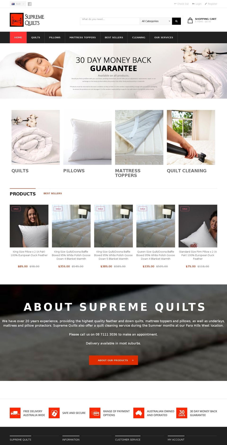 supremequilts.com.au shopify website screenshot