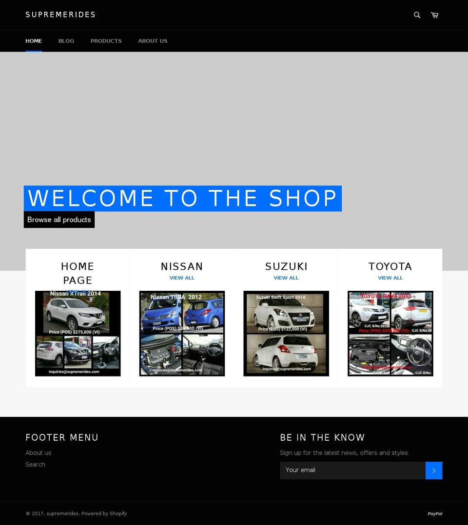 supremerides.com shopify website screenshot