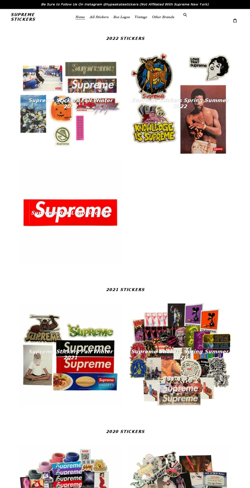 supremestickers.com shopify website screenshot