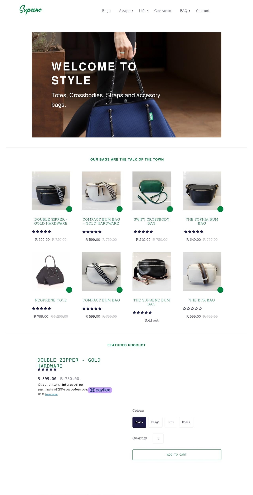 suprenebags.co.za shopify website screenshot