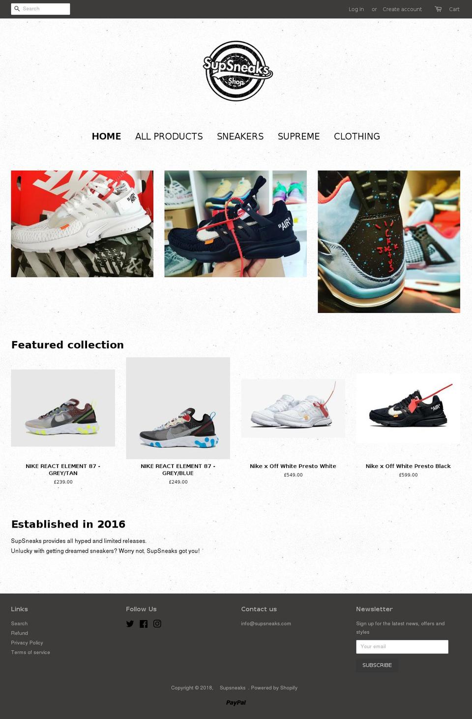 supsneaks.com shopify website screenshot