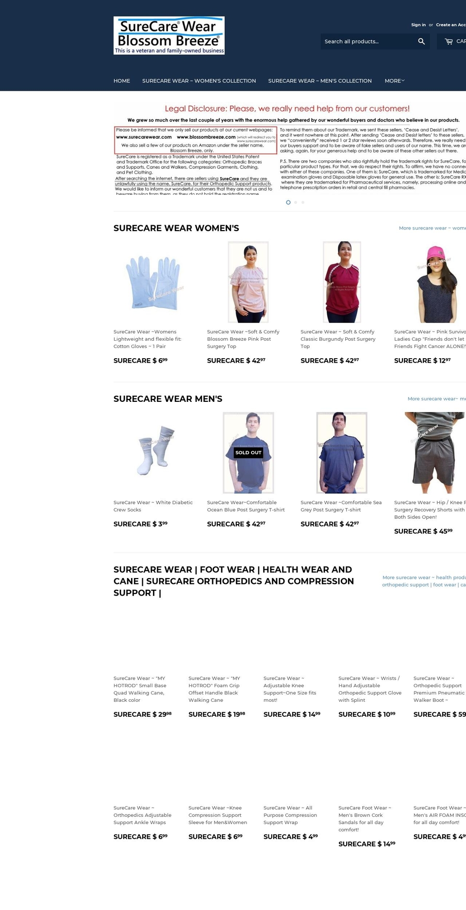 surecarewear.com — Shopify storefront screenshot