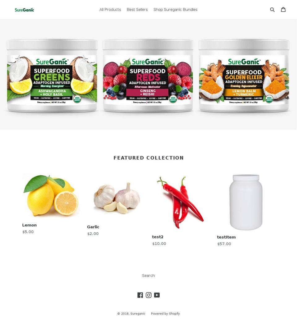 sureganic.com shopify website screenshot