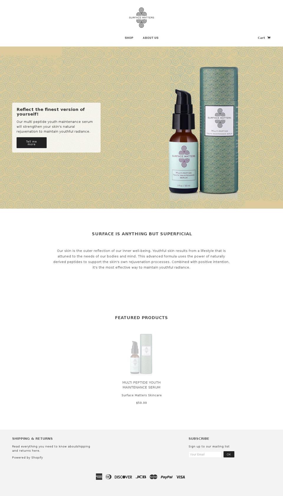 surfacemattersskincare.com shopify website screenshot
