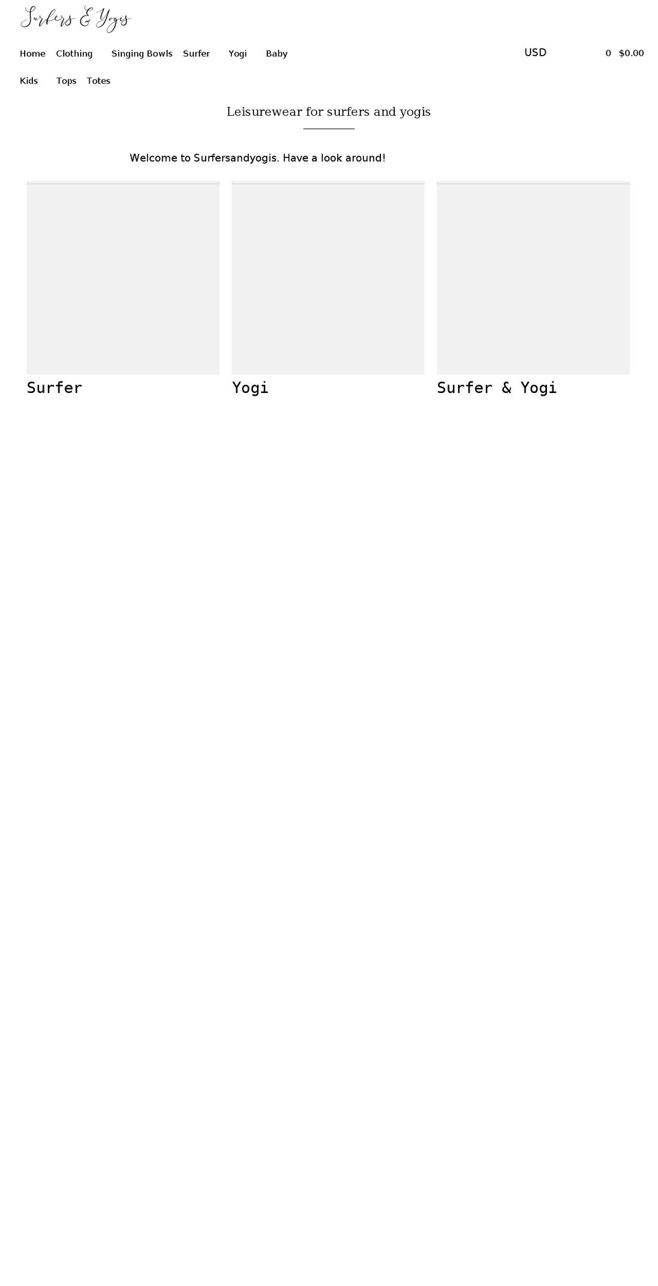 surfersandyogis.com shopify website screenshot