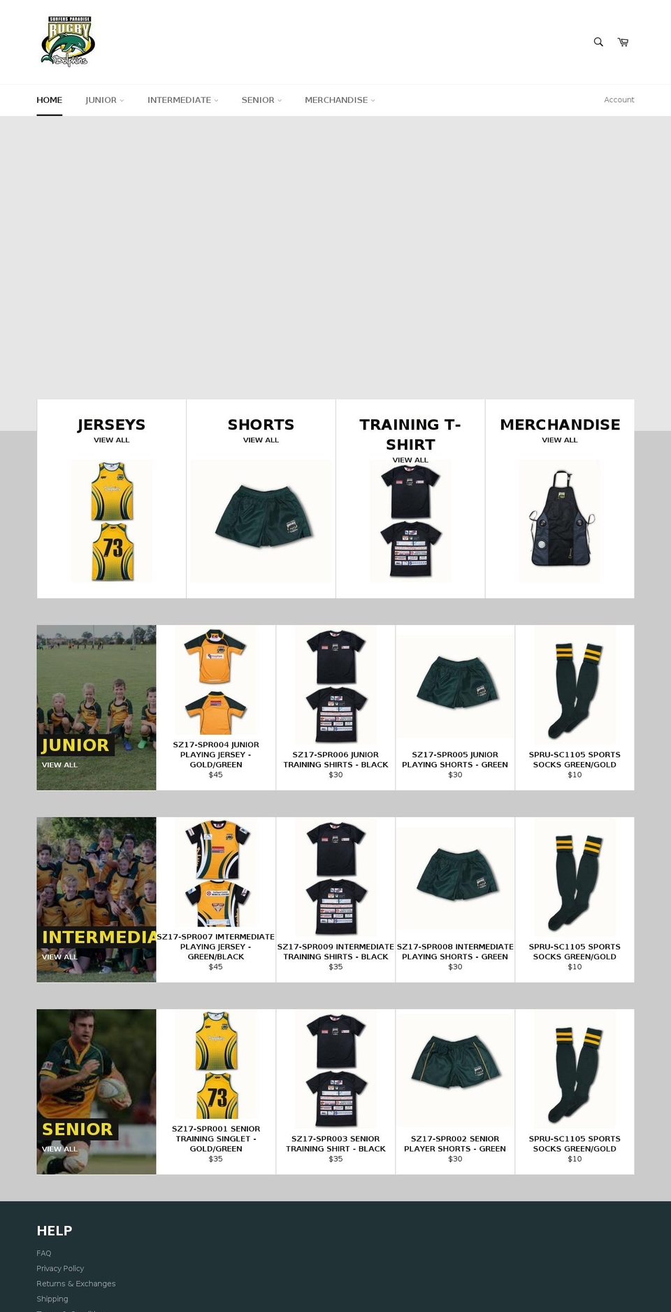 surfersparadiserugbyuniform.com — Shopify storefront screenshot