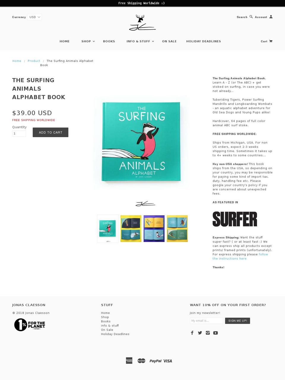 surfinganimals.com shopify website screenshot