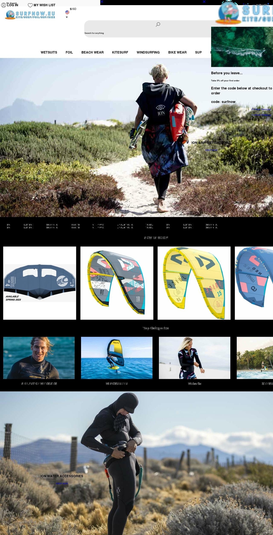 surfnow.eu shopify website screenshot