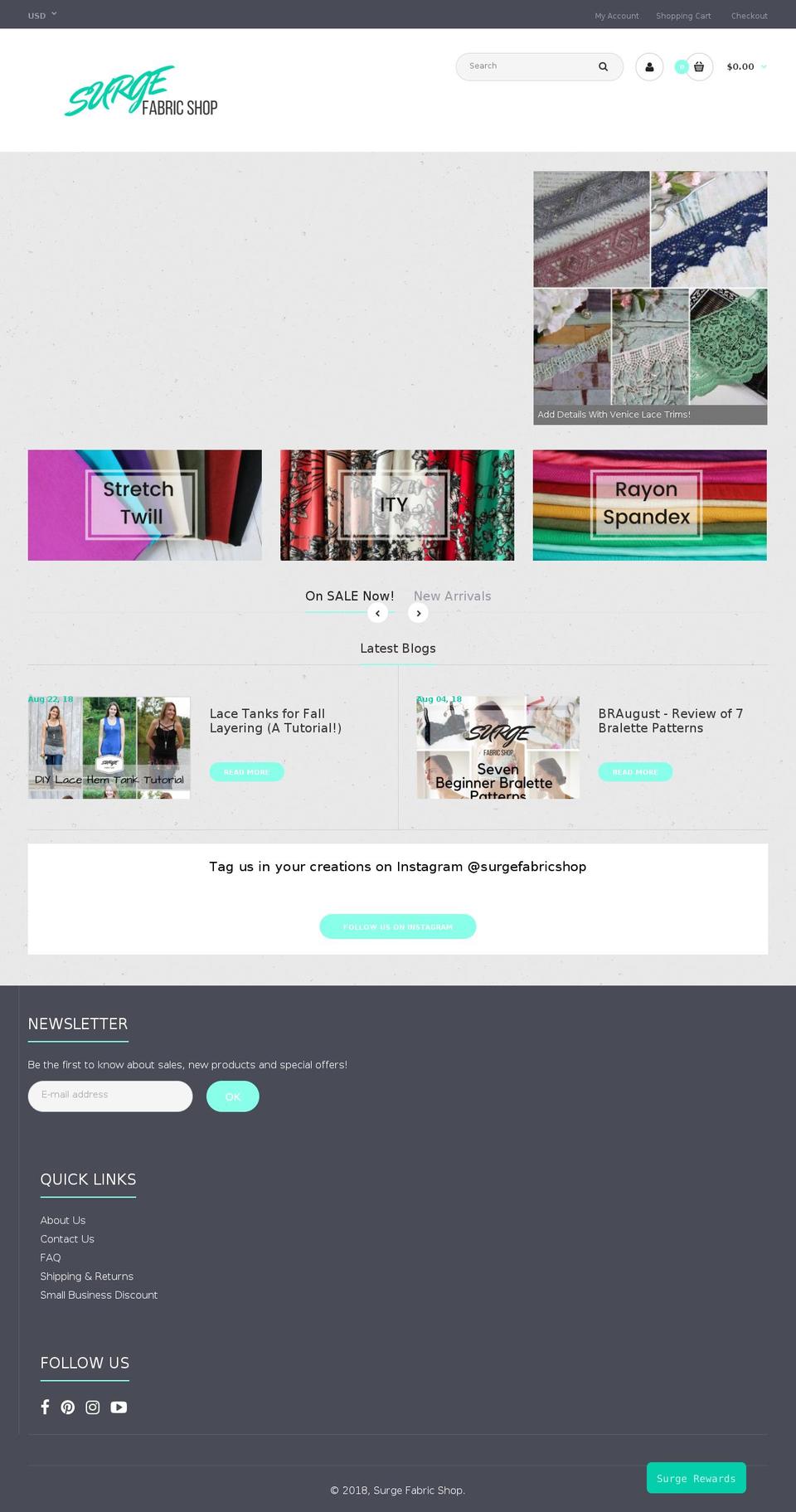 surgefabricshop.com shopify website screenshot