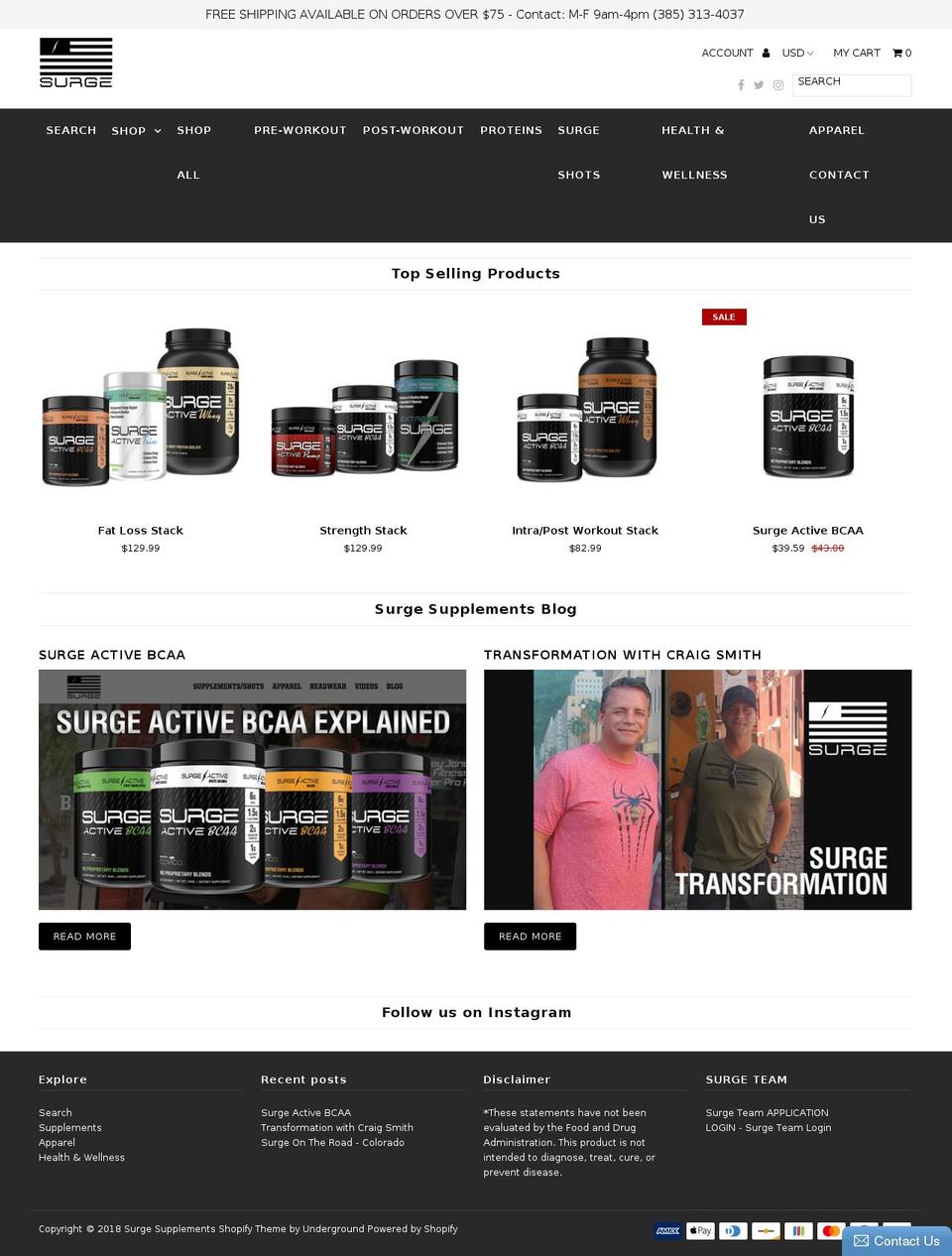 surgesupplements.com shopify website screenshot