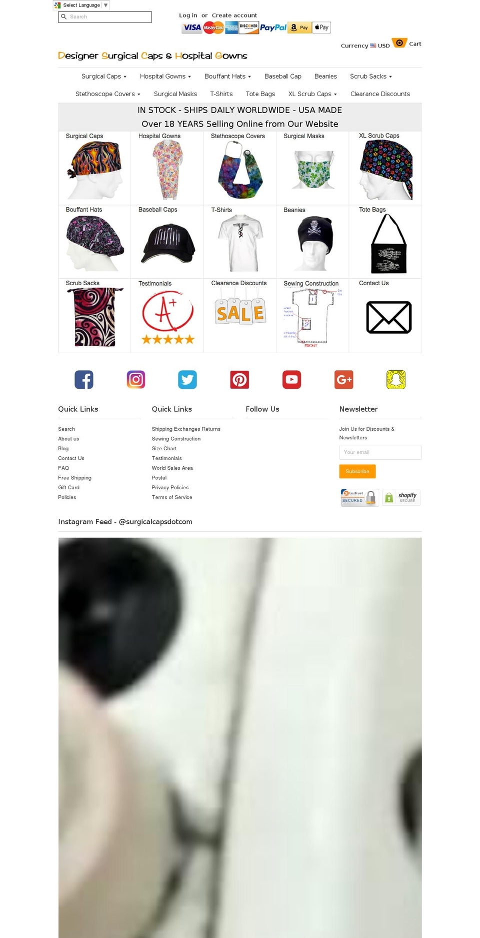 surgicalcaps.com shopify website screenshot