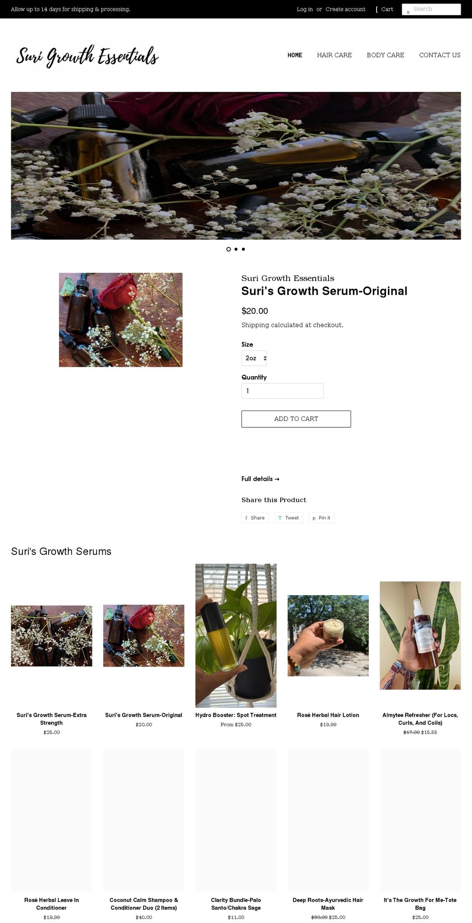 surigrowthessentials.com shopify website screenshot
