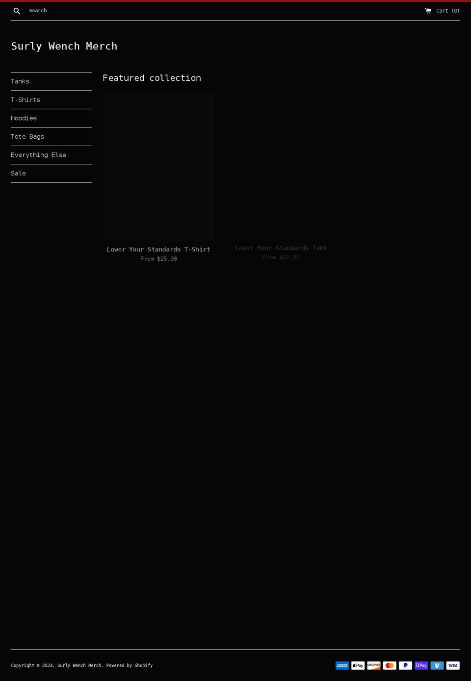 surly-wench-merch.myshopify.com shopify website screenshot