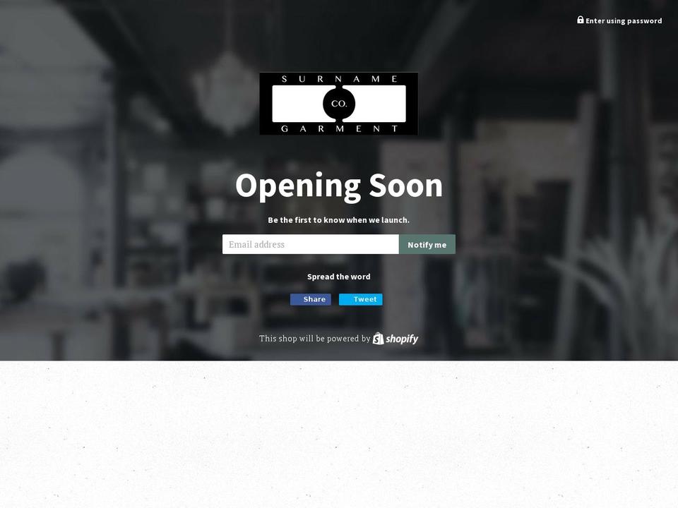 surnamegarmentco.com shopify website screenshot