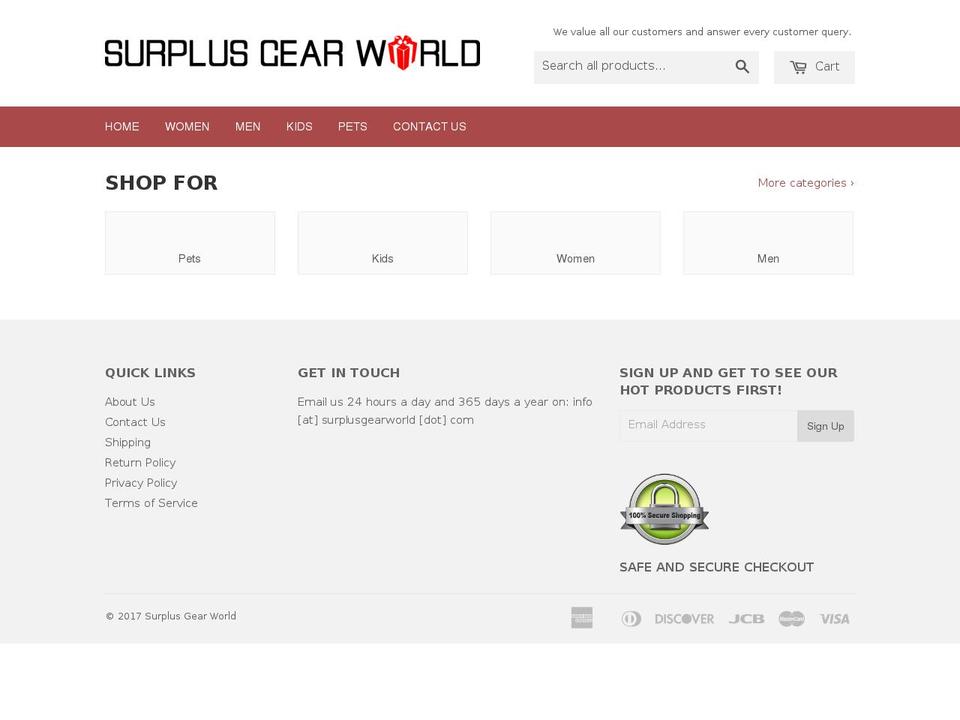 surplusgearworld.com shopify website screenshot