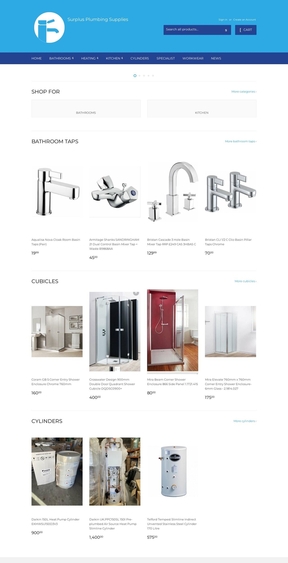 surplusplumbingsupplies.co.uk shopify website screenshot