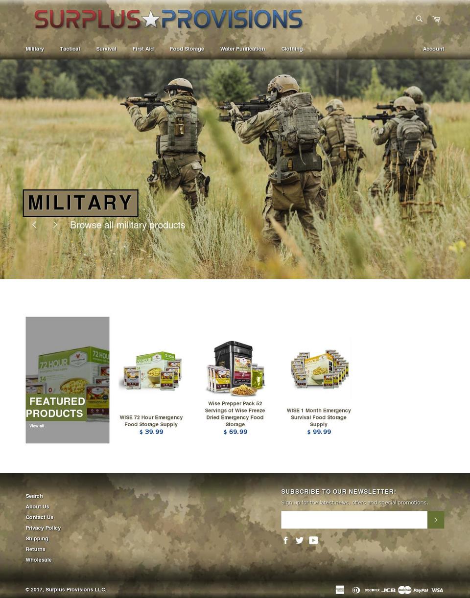 surplusprovisions.com shopify website screenshot