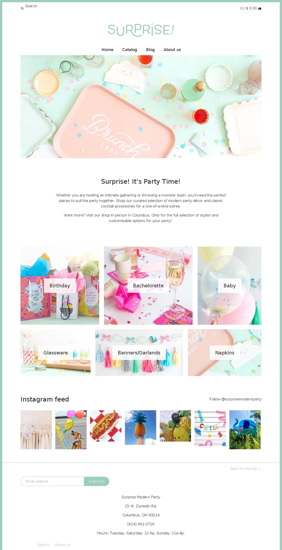 surprisemodernparty.com shopify website screenshot