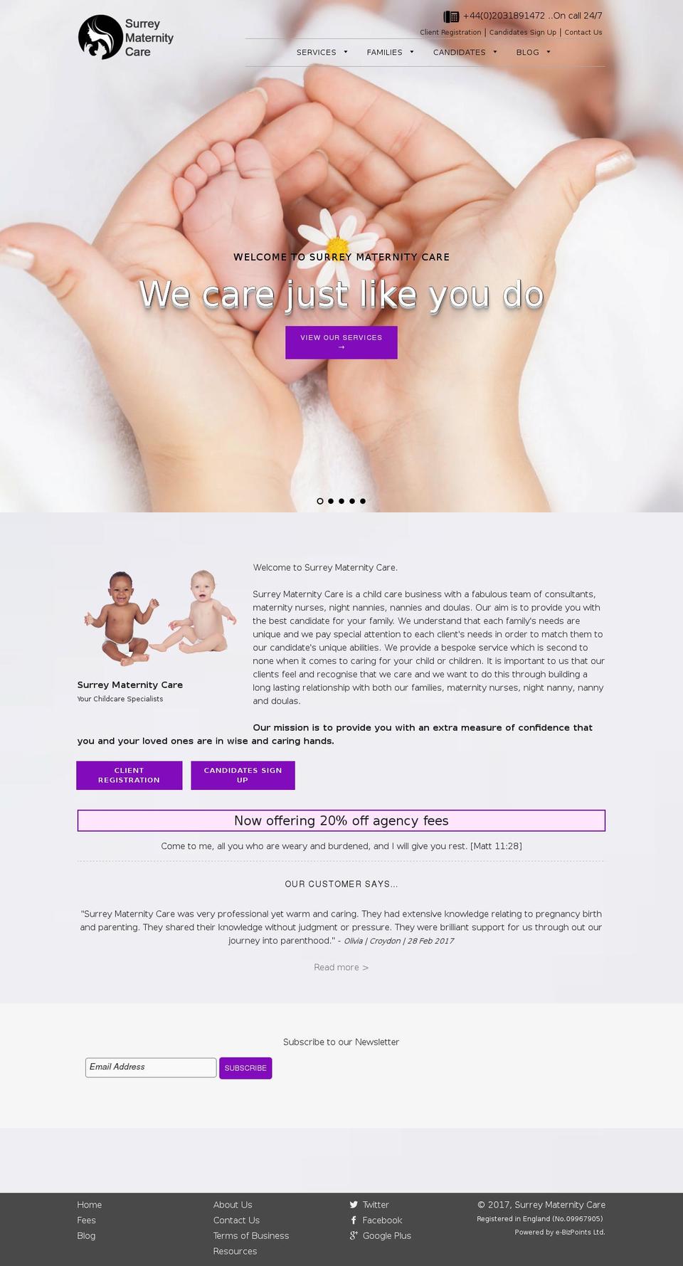 surreymaternitycare.com shopify website screenshot