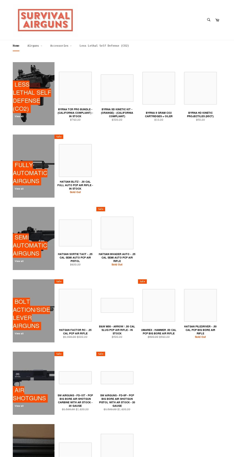 survivalairguns.com shopify website screenshot