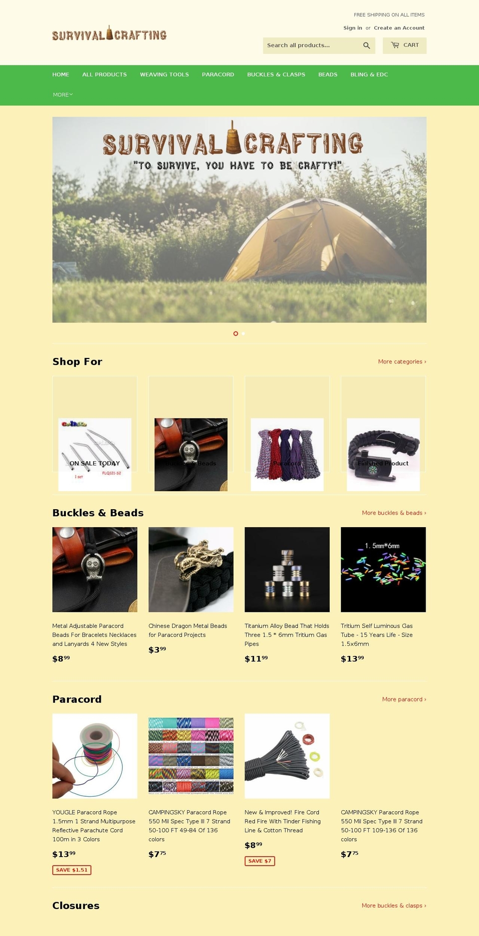 survivalcrafting.com — Shopify storefront screenshot