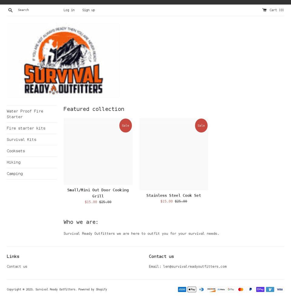 survivalreadyoutfitters.com shopify website screenshot