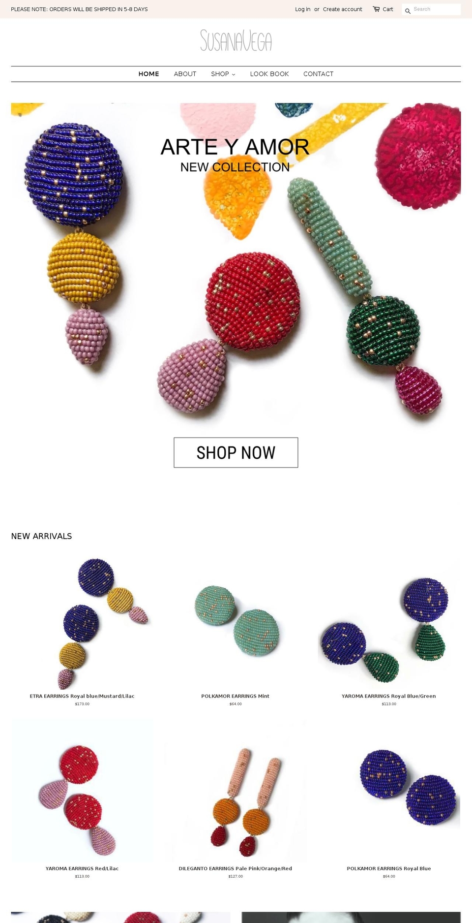 susanavegajewelry.com shopify website screenshot