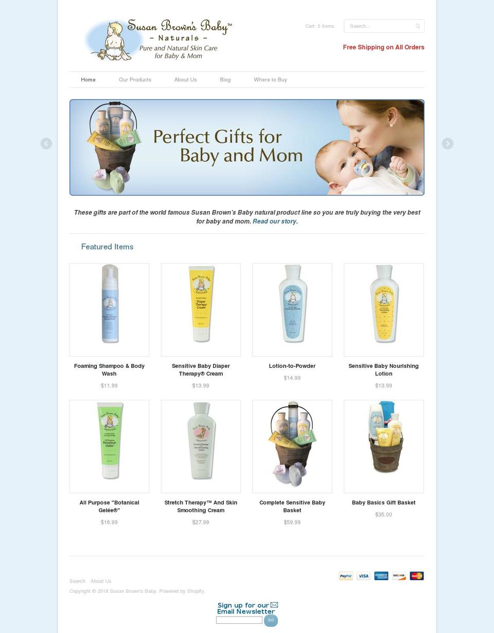 susanbrownsbaby.net shopify website screenshot