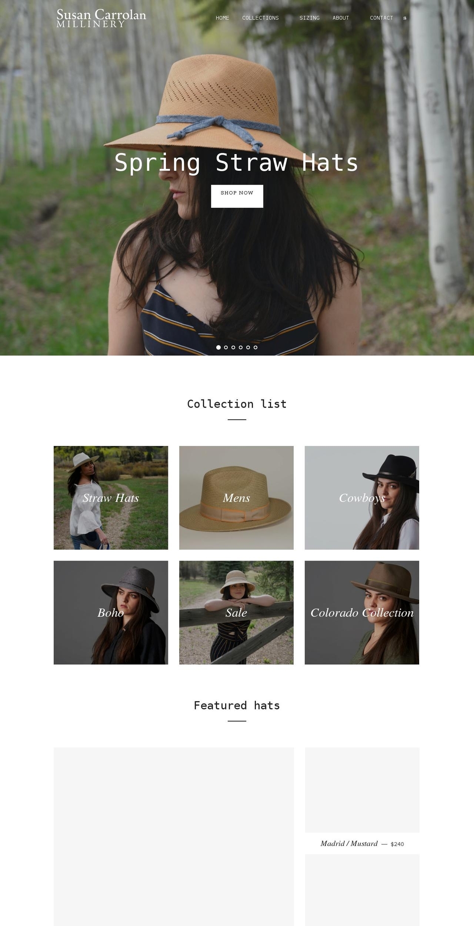 susancarrolanmillinery.com shopify website screenshot