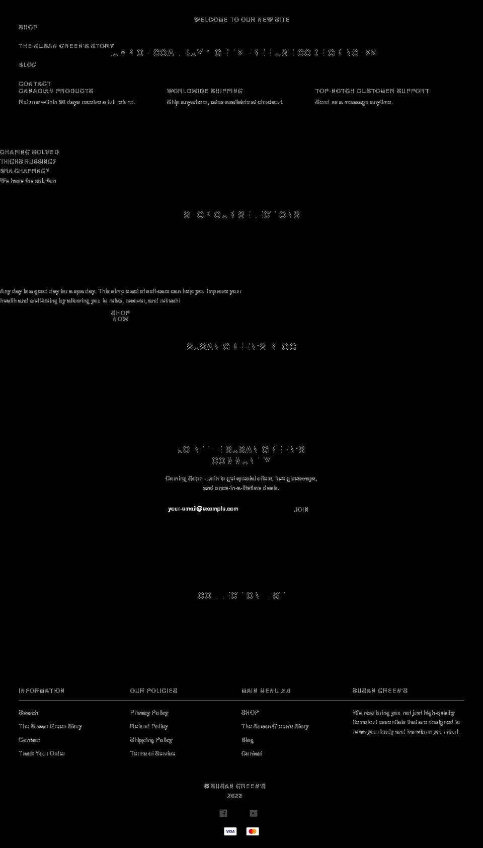 susangreens.com shopify website screenshot