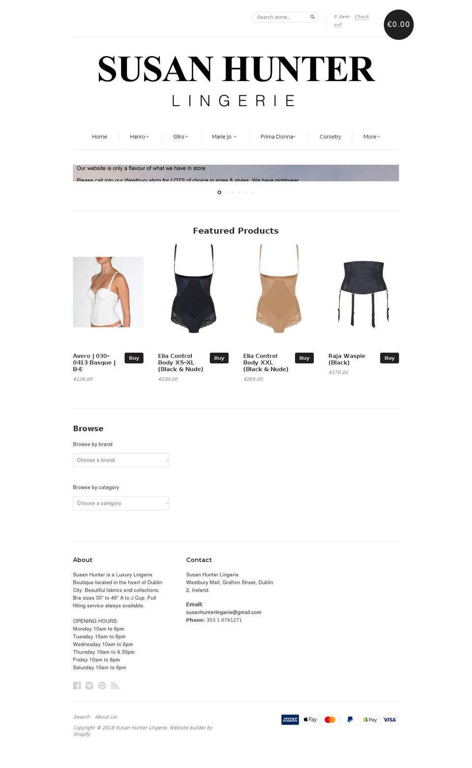 susanhunterlingerie.ie shopify website screenshot