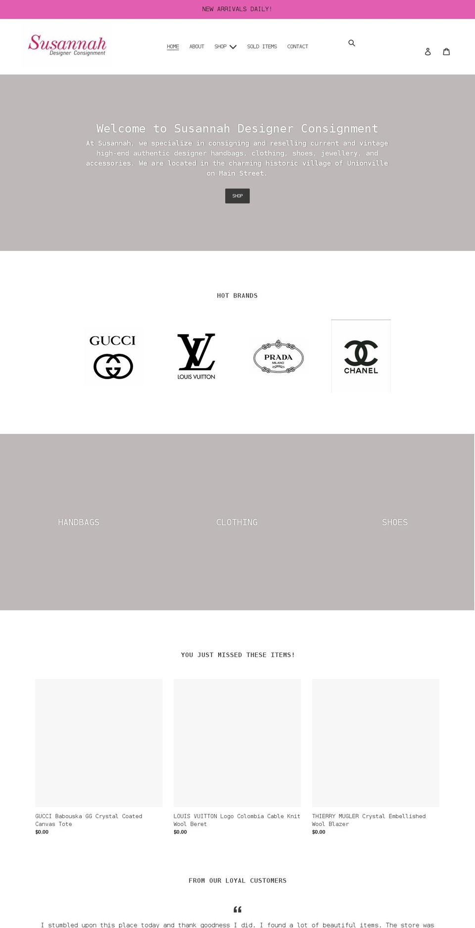 susannahinunionville.com shopify website screenshot