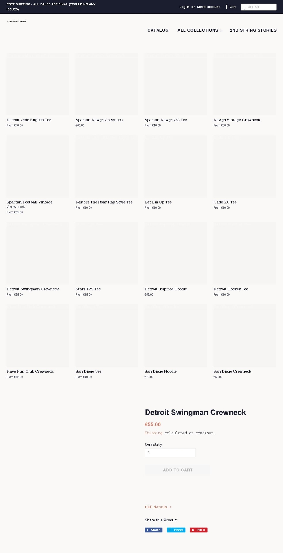 susannahsayler.com shopify website screenshot