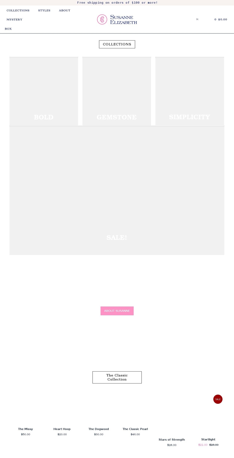 susanneelizabeth.com shopify website screenshot