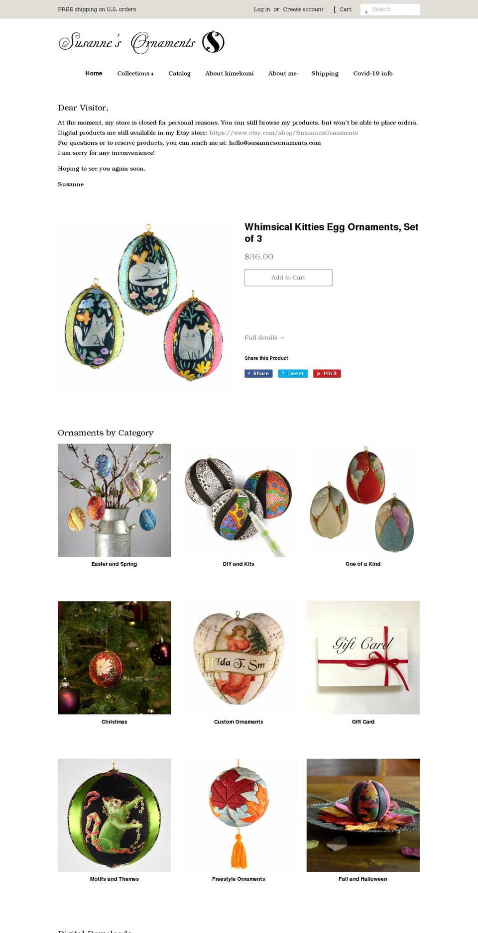 susannesornaments.com shopify website screenshot