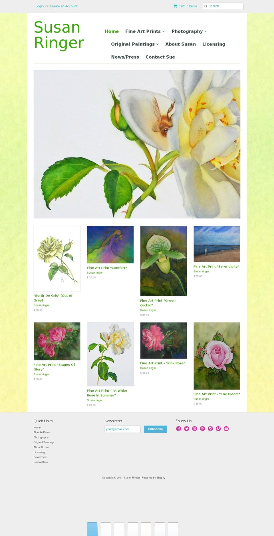 susanringer.com shopify website screenshot