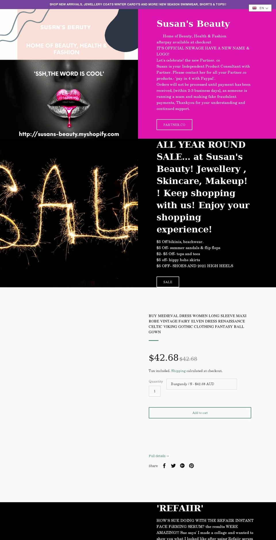 susans-beauty.myshopify.com shopify website screenshot