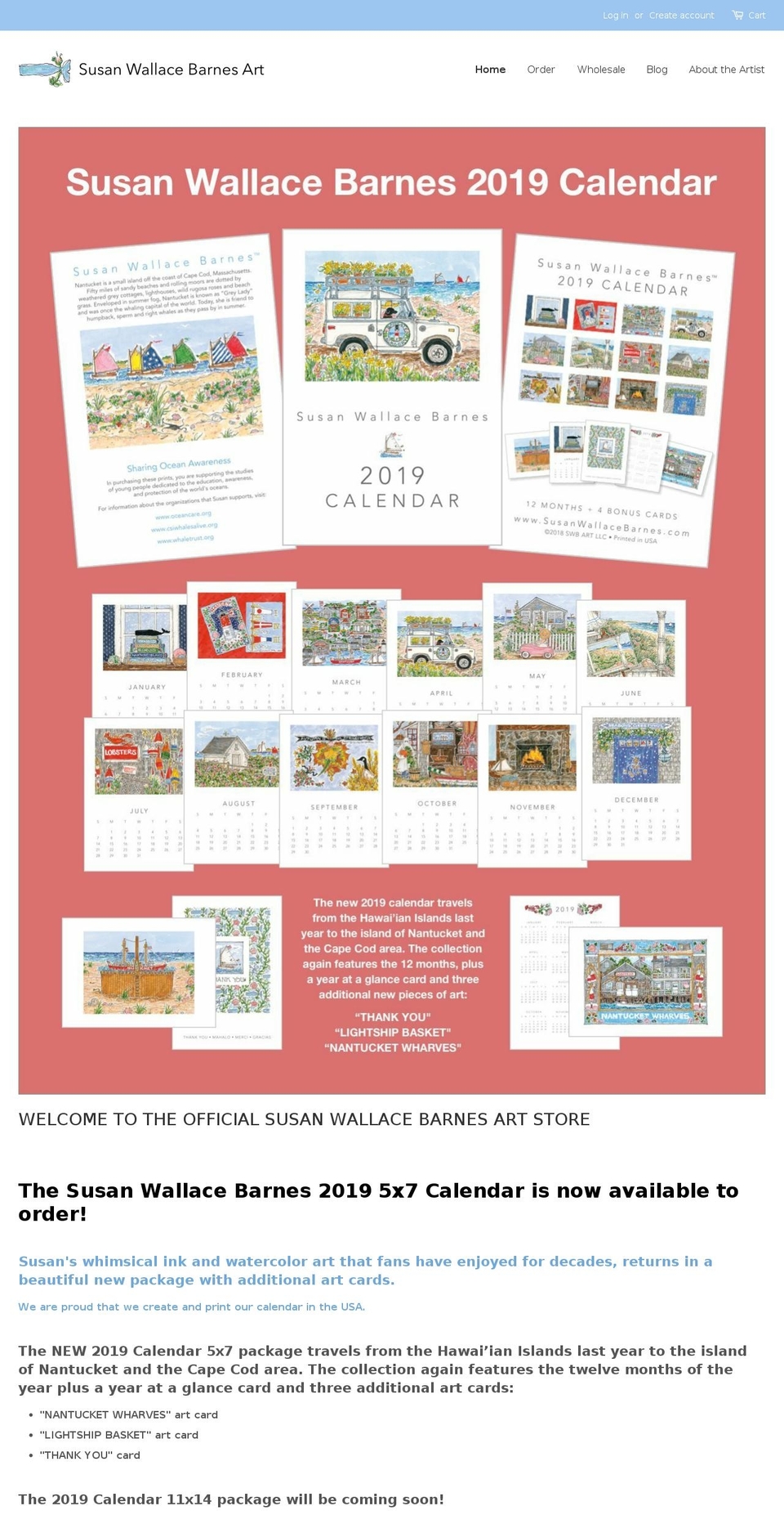 susanwallacebarnescalendar.com shopify website screenshot